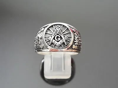 Masonic Ring Sterling Silver MASTER MASON Illuminati Masonic Symbols G Letter • $49.99