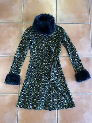 $550 • Buy Rare 🔥 Betsey Johnson Fur Cheetah Leopard Sweater Coat Duster S Vintage