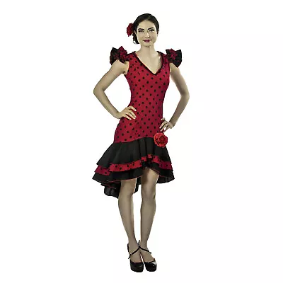 Adult Women's Spanish Dancer Tango Salsa Flamenco Polka Dot Costume Rose Dress • $23.95