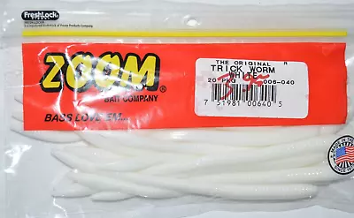 Zoom Trick Worm 6.5  White 006-040 Wacky Carolina Texas Rig Twitchbait • $3.95