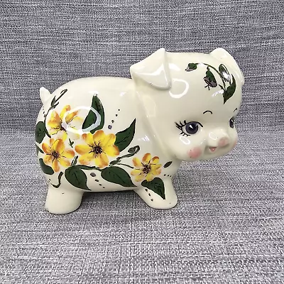 Vintage Ceramic Piggy Bank Hand Painted Floral Piglet W/Replacement Stopper • $14.99