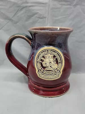 Vintage 2002 Maryland Renaissance Festival Stein Mug Drip Glaze Red / Blue #4478 • $31.50