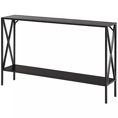 Costway 2 Tier Console Table Narrow Accent Side Entryway Table Metal Frame Brown • $74.99