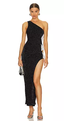 MAJORELLE X Bridget Revolve Julia Gown In Black & White Rhinestone Velvet Bows S • $83.97