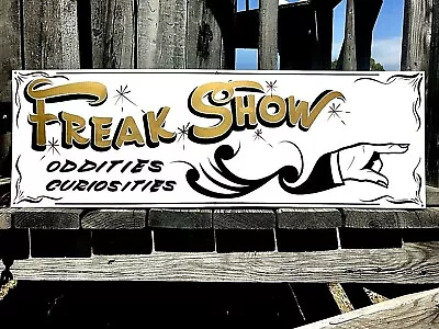 Vintage Carnival FREAK SHOW Oddities Metal Circus  Park FAIR Hand Painted Sign • $125