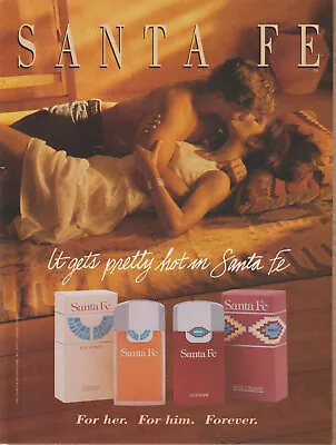 1992 Santa Fe Perfume Cologne - Pretty Hot  Couple Make Out Kiss- Print Ad Photo • $9.79