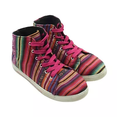 Womens Pink Serape Baja Tribal Print Fabric High Top Fashion Sneakers Sz 7 • $19.99