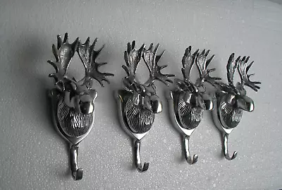 Metal Wall Mount Moose Head Coat Hooks Lot Of 4 Pieces Statue Figurine Wall Hook • $59