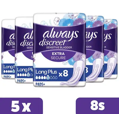 £13.99 • Buy Always Discreet Incontinence Pads, Long Plus 8s - Pack Of 5 (40 Pads Total)