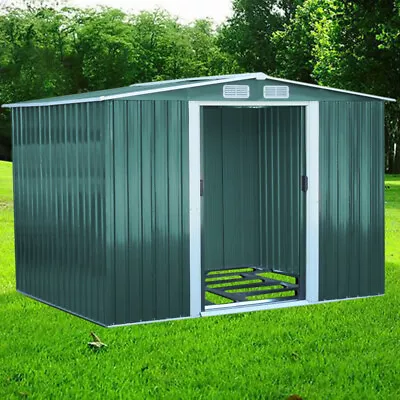 10x8ft Metal Garden Shed Apex Roof Outdoor Storage House Tool Sheds W/ Free Base • £409.95