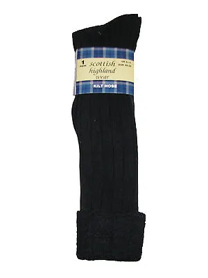 3 Pairs Of Black Men's Traditional 65% Wool Blend Long Hose Kilt Socks UK: 6-11 • $18.64