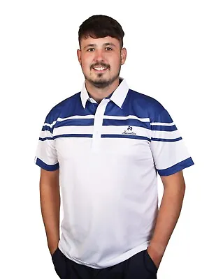 Henselite Men's Lawn Bowling Style22  Polo Shirt - White Royal Blue • £36.99