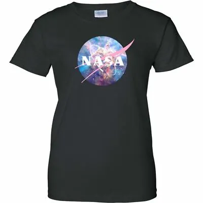 NASA Pastel Nebula Logo Womens T Shirt Ladies Space Shuttle UFO Mars Retro Tee • £12.80