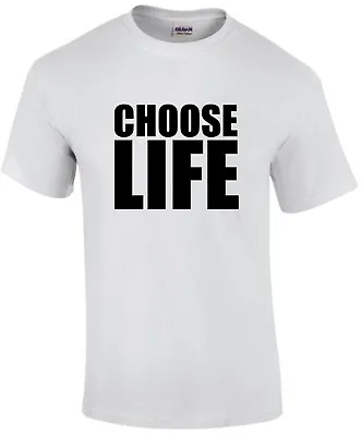 Choose Life T Shirt Plain White Retro 80's Fancy Dress Party All Sizes • £9.55