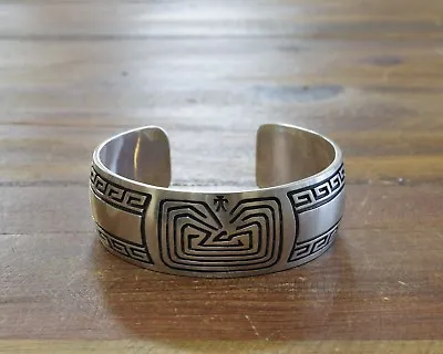 Vintage Sterling Silver Man In The Maze Overlay Cuff Bracelet+ • $495