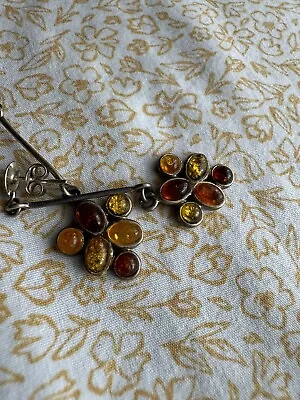 Vintage STERLING Silver MODERN Amber Cabochons Articulated Pierced EARRINGS • $35