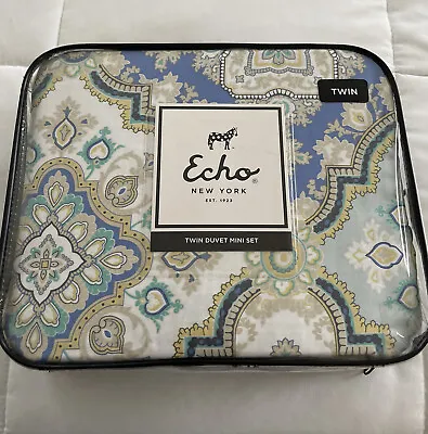 Echo New York Twin Duvet Mini Set Carnivale Blue 1 Twin 72”x90”| 1 Standard Sham • $34.99