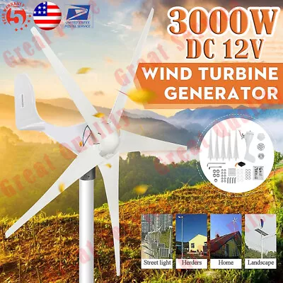Wind Turbine Generator Kit 3000W 5 Blades Windmill DC 12V W/ Charger Controller • $225.87