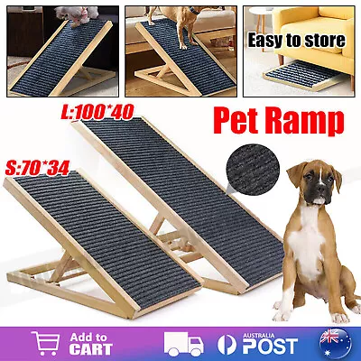 Wooden Adjustable Dogs Pets Ramp Adjustable Height Dogs Stairs For Bed Sofa Car • $40.49