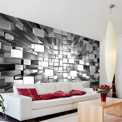 3D Colours Cubes Silver Wallpaper Photo Pattern Wall Mural Home Room Poster Deco • £15.99