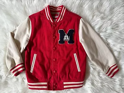 Baby GAP Disney 4T Red Mickey Mouse Varsity Letterman Bomber Jacket • $39