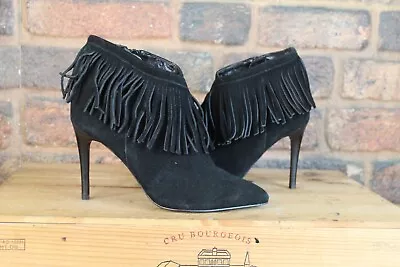 Black Suede Tassel High Heel Ankle Boots Size 5 / 38 By Insolia Used • £8