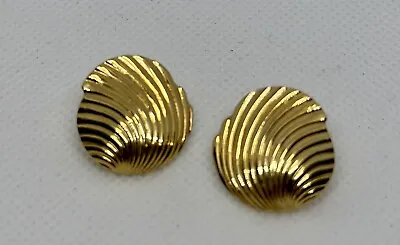 Vintage MONET Classic Gold Toned Round Pierced Earrings SeaShell Post #EP061 • $12.99