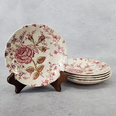 Vintage Johnson Brothers Rose Chintz Pink Set Of 5 Saucer Plates Made In England • $45.88