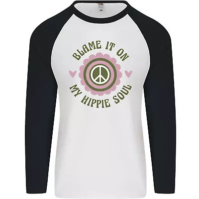 Blame It On My Hippy Soul 60s 70s Flower Power Mens L/S Baseball T-Shirt • $12.42