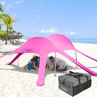 TESALATE 10'x10' Thicken 4 Aluminum Poles 6 Anchors Portable Beach Tent Hot Pink • $112.50