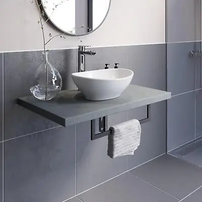 Bathroom Wall Hung Floating Shelf Wash Basin Sink Towel Rail Storage Grey 600mm • £199.97