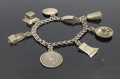 925 Sterling Silver - Vintage Antique Mayan Sun Calendar Chain Bracelet - BT3837 • $119.97