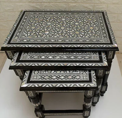 £559.36 • Buy Egyptian Coffee Table, Set Of 3 Table Nest, Mother Of Pearl Inlay Side Table