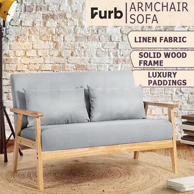 Furb Armchair Lounge Chair 2 Seater Accent Couch Sofa Fabric Pillows Light Grey • $198.99