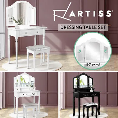 Artiss Dressing Table Stool Set Mirror Drawers Jewellery Cabinet Makeup Vanity • $162.95