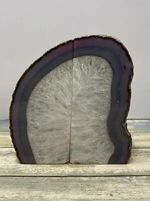 Natural Agate Bookends Geode Crystal Solid Heavy Duty Large • $45