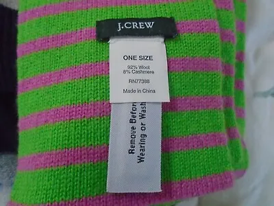 J.Crew Wool & Cashmere Blend Green Pink Color Striped Design Scarf New W/Tag! • $39.99