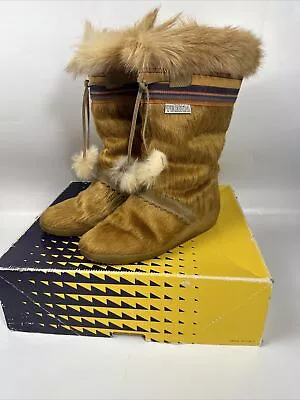 Vtg 1970s Tecnica Apres  Beige  Fur After Ski Snow Boots Womens 8.5 • $90