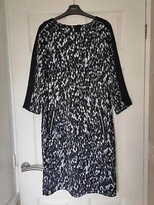 Marks Spencer Collection Mottled Abstract Pattern Tunic Dress Black Blue 12 • £8.99