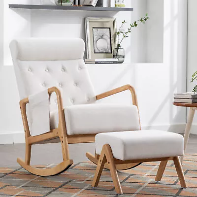 Rocking Chair With Ottoman And Side Pockets Glider Chair With Wood Frame • $239.86