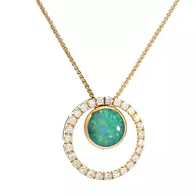 Kabana 18 Karat Yellow Gold 0.49 Carats Diamond & Australian Fire Opal Pendant • $4850