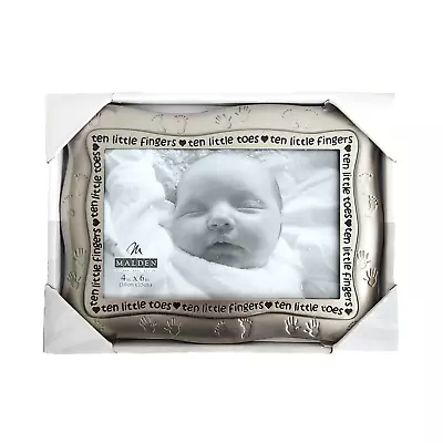 Malden Baby Picture Frame Silver Pewter Tone 4x6 Photo Ten Little Fingers Toes • $8.99