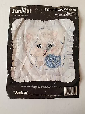 Janlynn Kitten And Yarn Pillow Cushion Pre Printed Cross Stitch Kit #80-124 • £14.99
