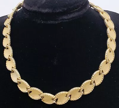 Vintage Signed Trifari Brushed Gold Tone Modernist Choker Necklace • $19.99