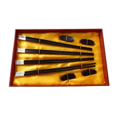 Wood Chopsticks 4 Sets With Rests In Presentation Box Vintage 3384 • $25