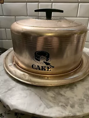 Vintage West Bend Cake Carrier Copper Colored Aluminum Locking Cover 1950's • $13