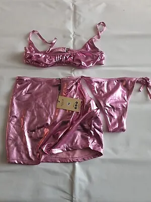 Women's UK XS Sorelle UK Metallic Pink 3 Piece Bikini Set • £28.99