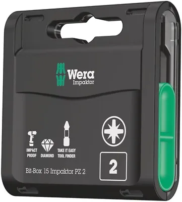 £15.61 • Buy Wera 057763 Impaktor Pozi PZ2 X 25mm Impact Driver Bits 15pc Screwdriver Bits