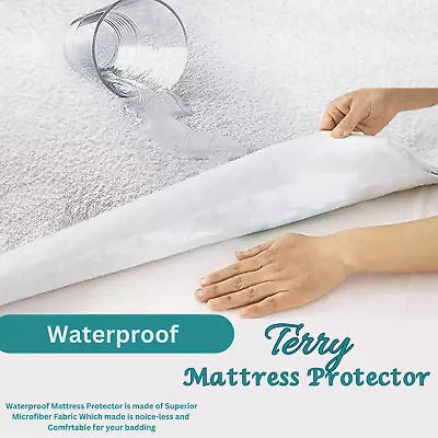 Waterproof Mattress Protector Terry Towel Mattress Topper Cover Fitted Sheet All • £5.99