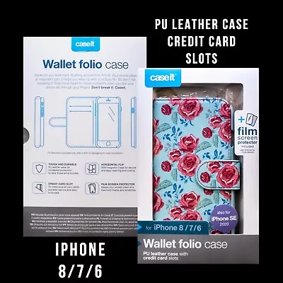 Caseit Wallet Folio Case For IPhone 8/7/6 & SE 2020 Includes Film Protector • £2.54
